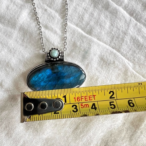 925 Royal BLUE Flash Labradorite + Larimar Pendant Necklace - Picture 4 of 8